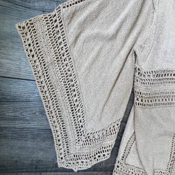 Chicos 1 Cardigan Womens Neutral Crochet 3/4 Bell Sleeve Flowy Boho Artsy - Picture 6 of 6